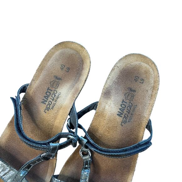 Naot Brown Metallic Rhinestone T-Strap Sandals Cork Footbed Size 40 9 - Picture 3 of 7